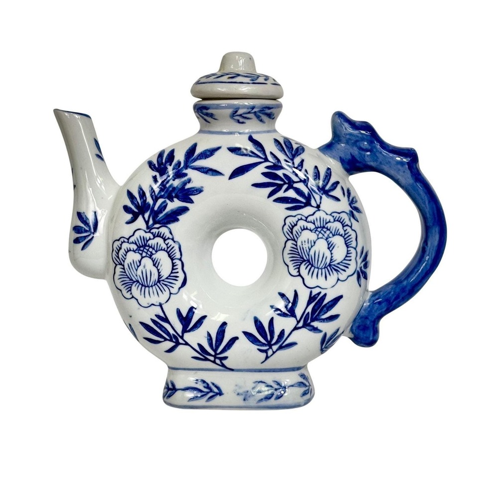 Blue Floral Donut Teapot Unique donut Ceramic Teapot Decorative Teapot